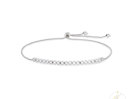 14K White Gold Chain Bolo & Diamond Design Bracelet