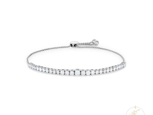 14K White Gold Semi Eternity Chain Bolo & Diamond Design Bracelet