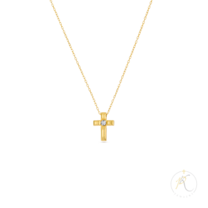 14K Yellow Gold Cross in Chain with a Diamond