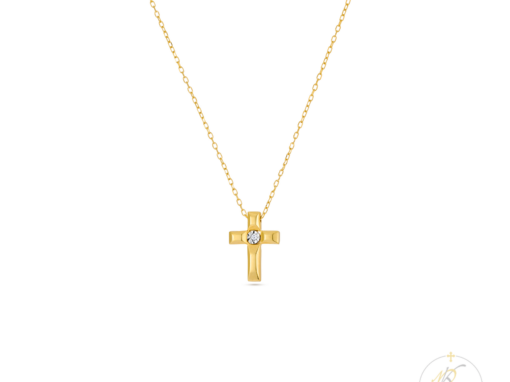 14K Yellow Gold Cross in Chain with a Diamond