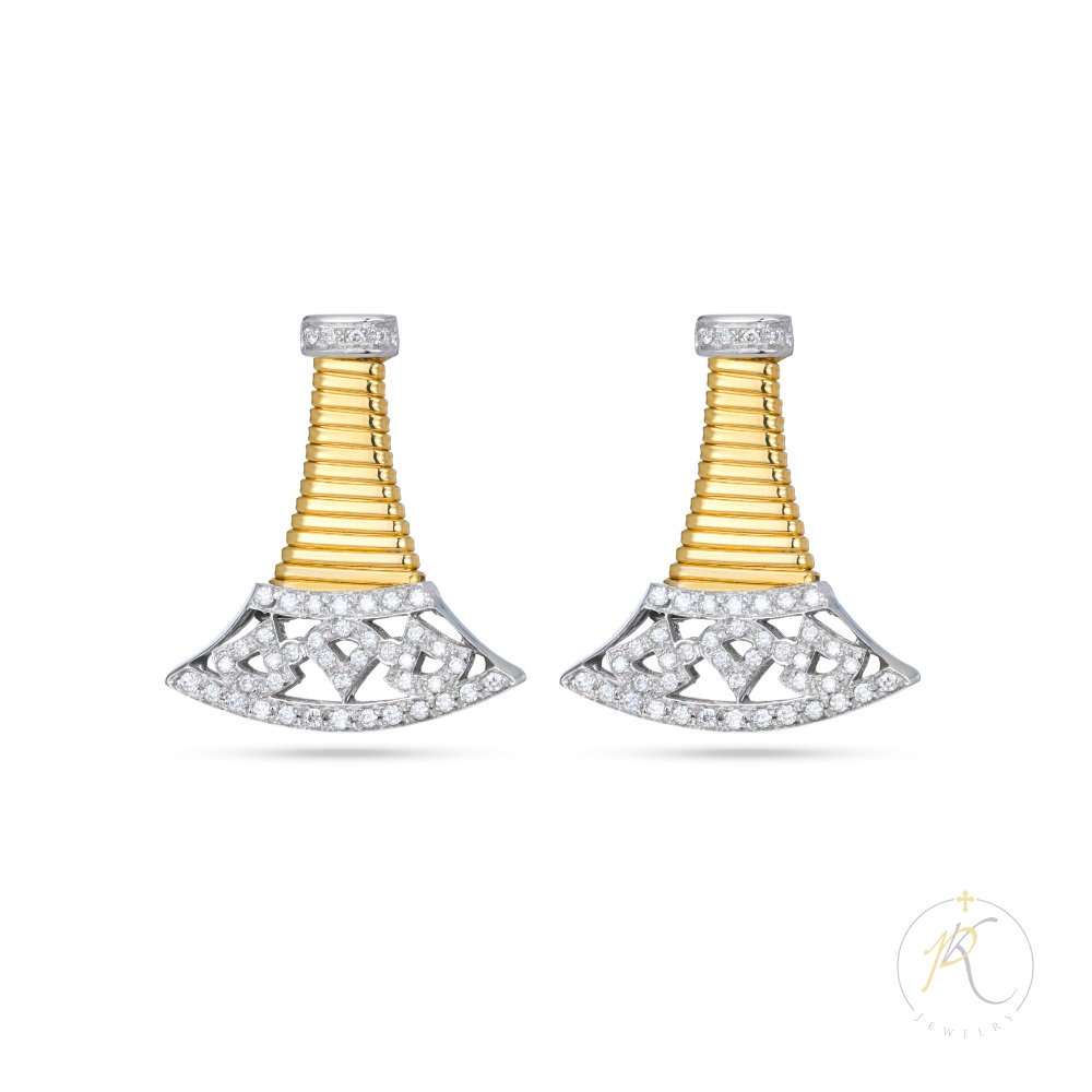 18K Earrings Yellow, White Gold & Diamonds - Italian Design