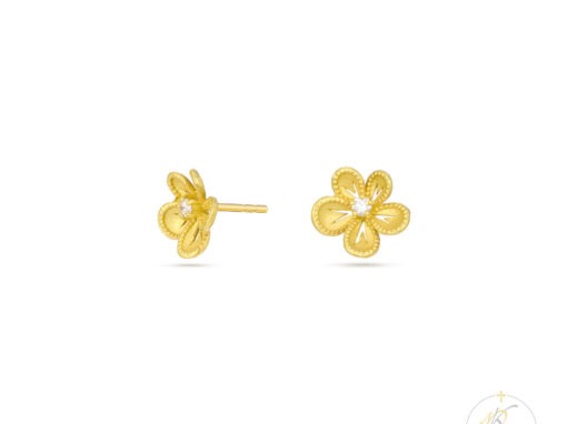 18K Gold & Diamond 3D Flower Earrings