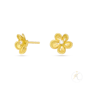 18K Gold & Diamond 3D Flower Earrings