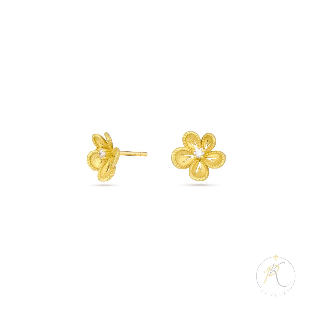 18K Gold & Diamond 3D Flower Earrings