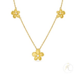 18K Gold Necklace & Diamonds - 3D Flower