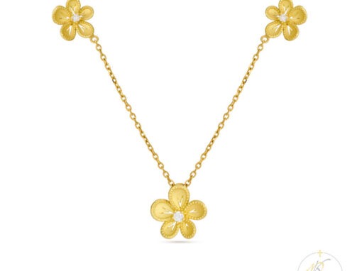 18K Gold Necklace & Diamonds – 3D Flower