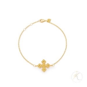 18K Yellow Gold Bracelet & Cross - adjustable