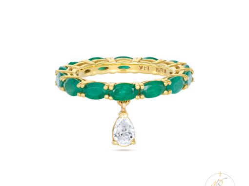 18K Yellow Gold & Dangling Diamond Emerald Ring 18K Yellow Gold & Dangling Diamond Emerald Ring