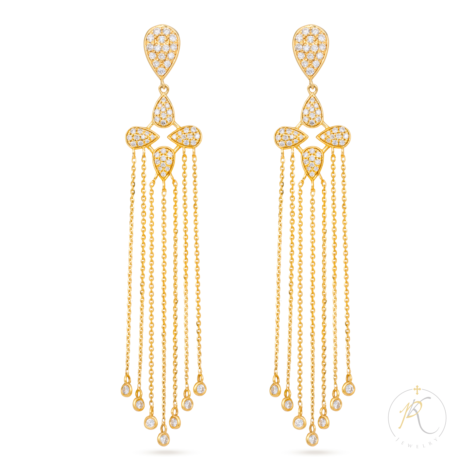 18K Yellow Gold & Diamond Earrings - Tassel & Dangle