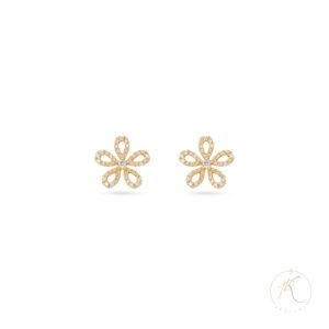 18K Yellow Gold & Diamond Flower Earrings