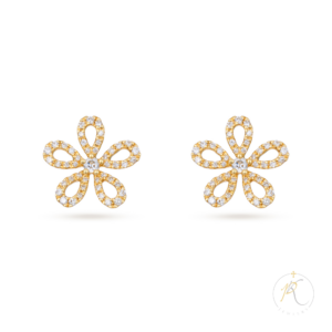 18K Yellow Gold & Diamond Flower Earrings