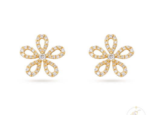 18K Yellow Gold & Diamond Flower Earrings