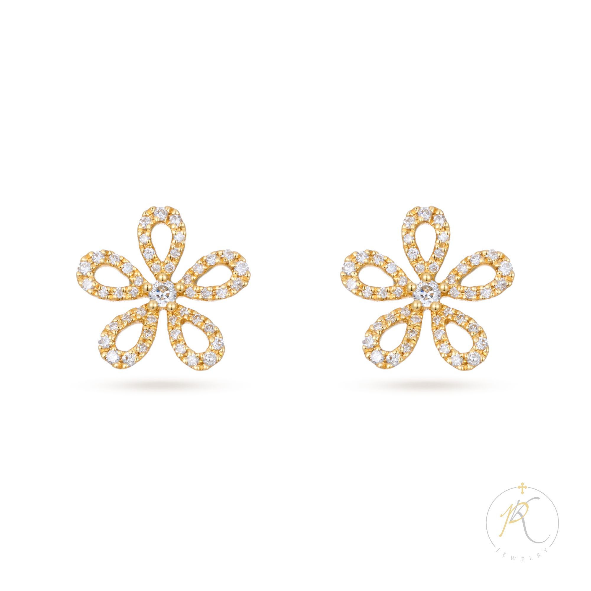 18K Yellow Gold & Diamond Flower Earrings
