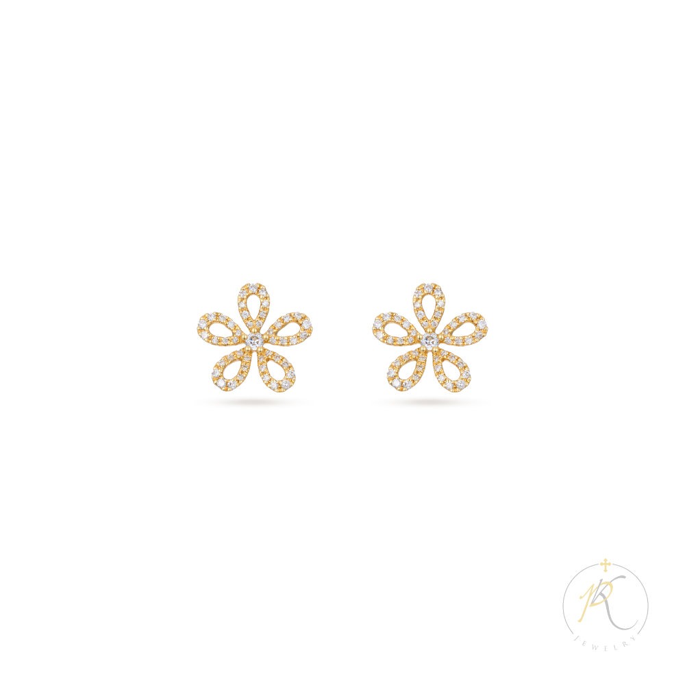 18K Yellow Gold & Diamond Flower Earrings